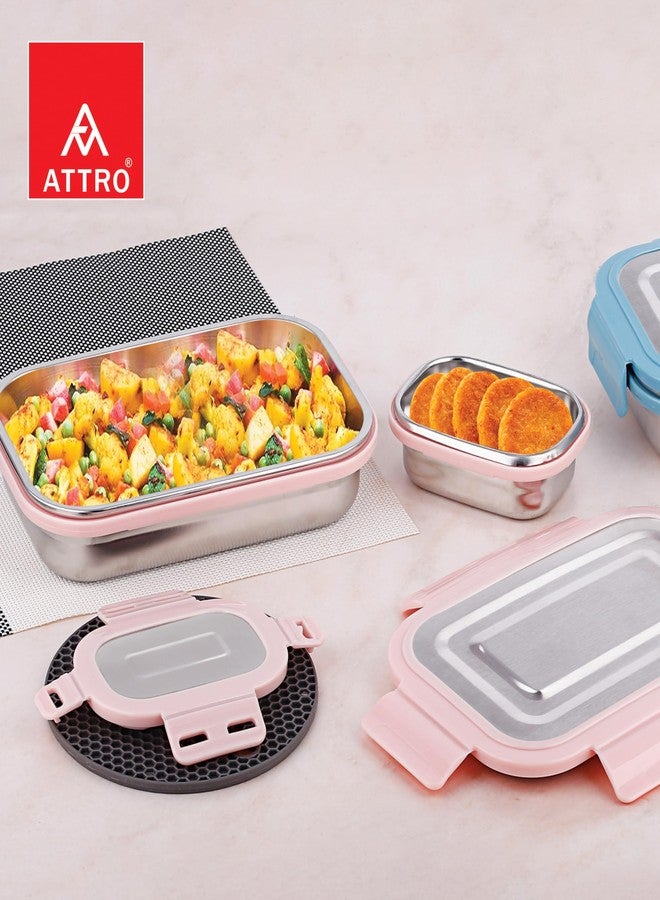 ATTRO Lunchmate Stainless Steel Lunch Box with 1 Small Container Airtight Spill-Proof BPA Free Food Grade Ideal for Office, School, Picnic, 800ml+180ml- Peach - Image 4